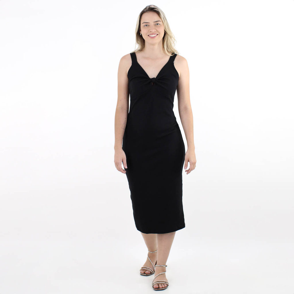 Vestido Colcci Midi Canelado Detalhe em Nó Preto - Feminino