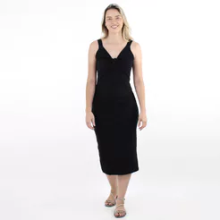 Vestido Colcci Midi Canelado Detalhe em Nó Preto - Feminino