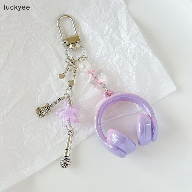 luckyeo Ins Estilo Música Fone De Ouvido Forma Chaveiro Corrente Do Telefone Móvel Charme Pingente Jóias Para Menina Fem
