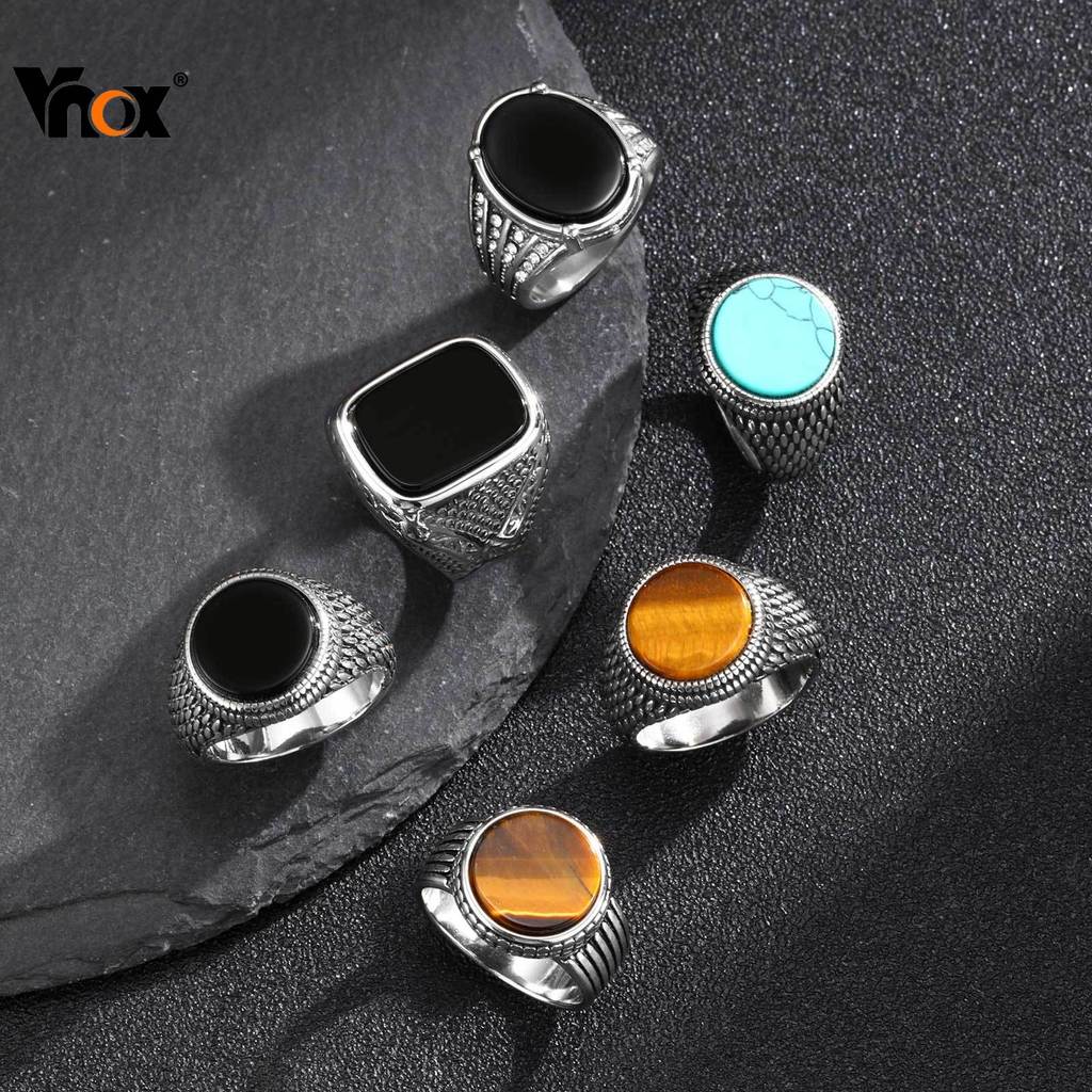 Vnox Masculino Tamanho 7-12 Preto Ônix Tigre Olho Anel Coleção De Aço Inoxidável À Prova Dwaterproof Água Hipoalergênico em Oferta na Shopee