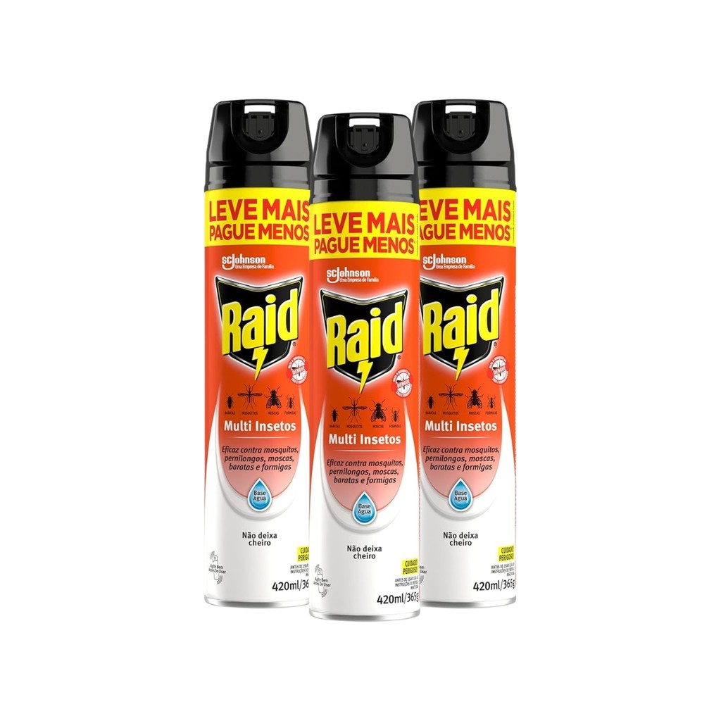 KIT C/3 Inseticida Raid Multi 420 ml (Aerossol) em Oferta na Shopee