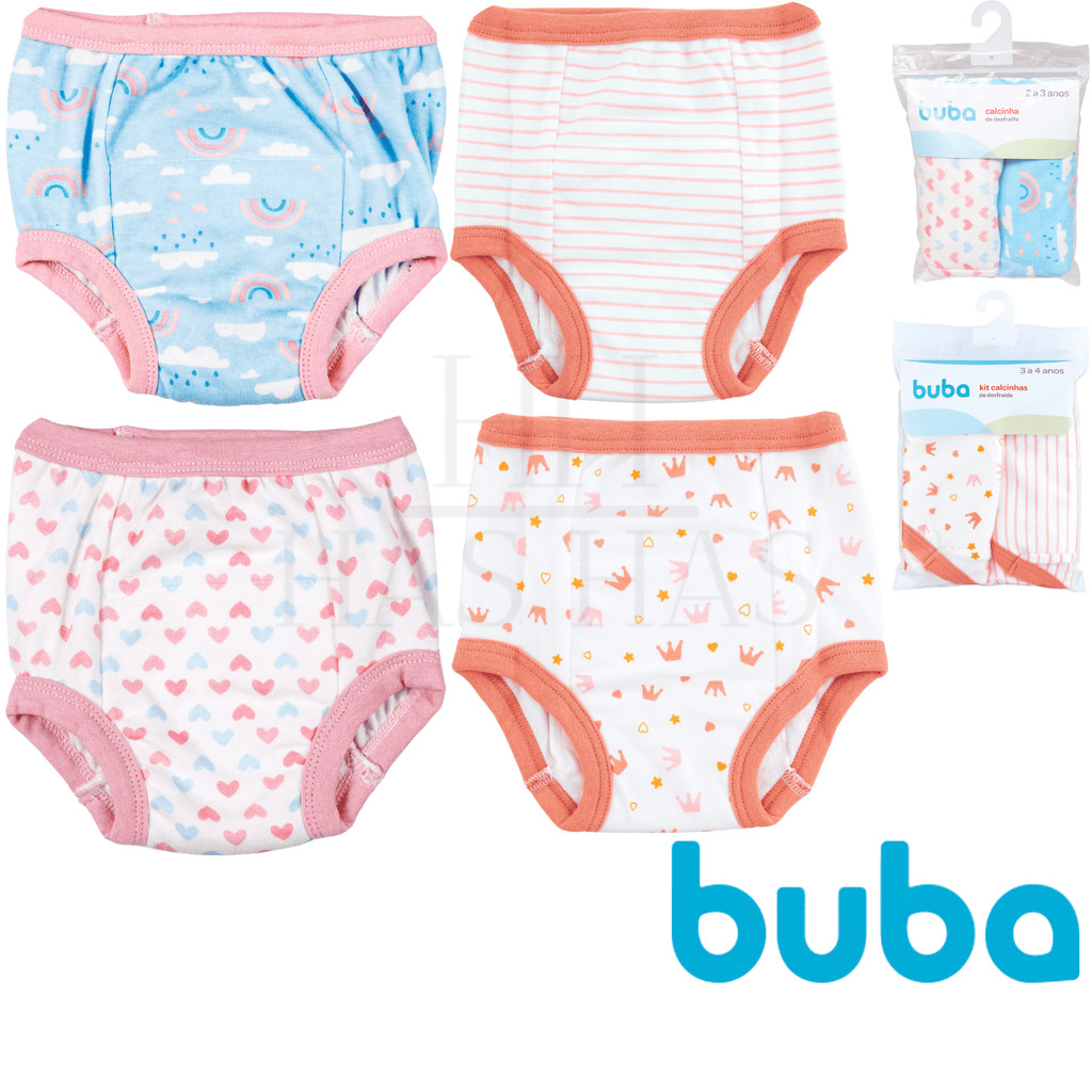 Kit 2 Calcinha Para Desfralde 2 a 4 Anos P-M Treinamento Buba Infantil Impermeável Transição
