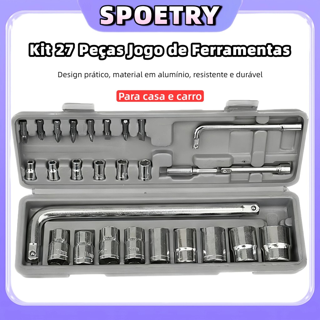 Kit 27 Peças Jogo de Ferramentas Completo Titanium caixa de ferramentas de automóveis