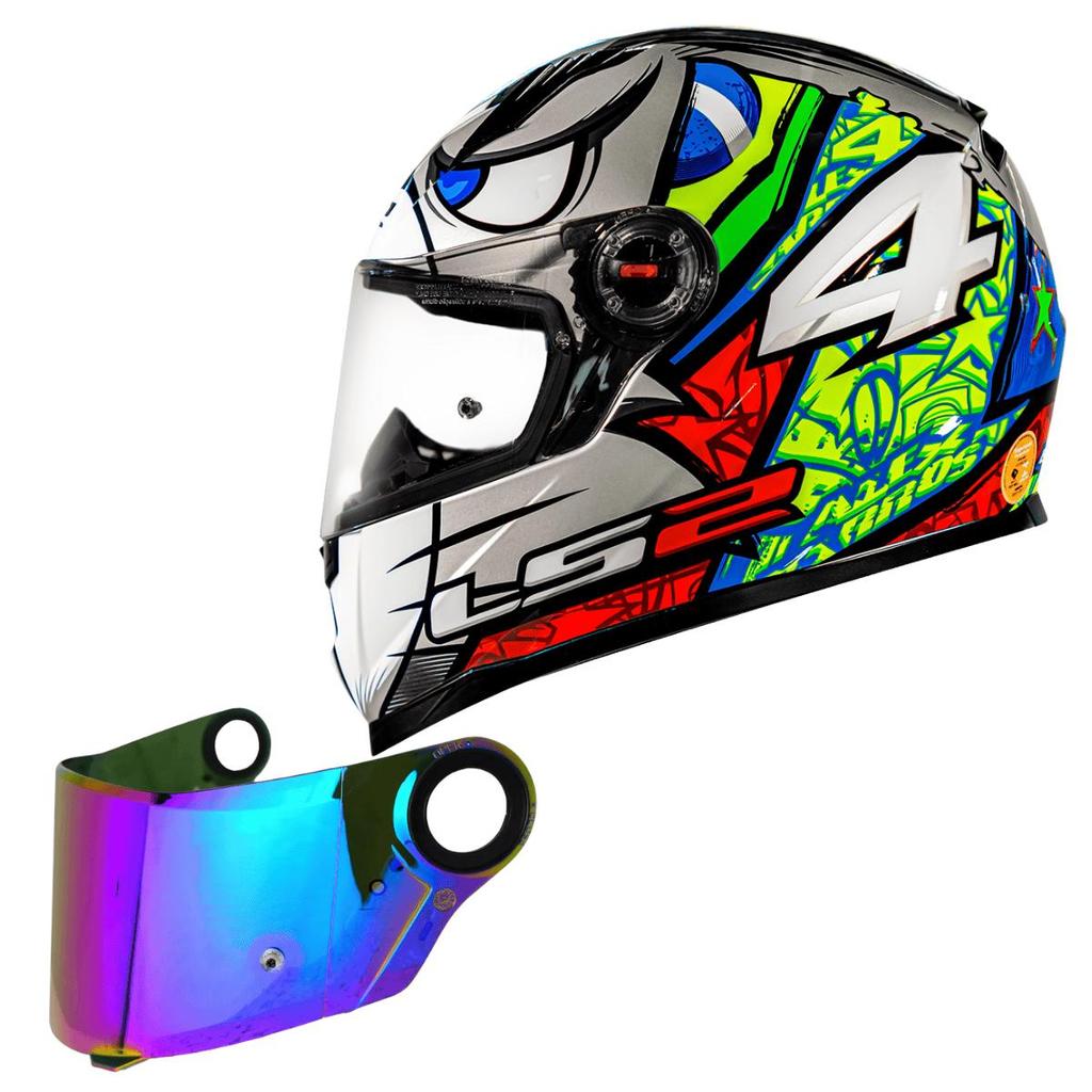 Capacete Ls2 Ff358 Alex Barros Prata Moto + Viseira Camaleao