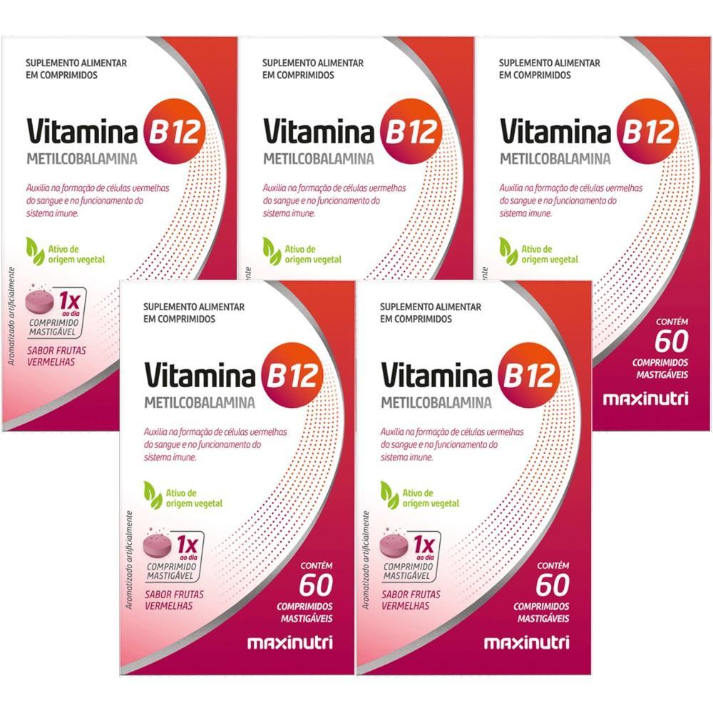 Kit Vitamina B12 Metilcobalamina Maxinutri Com 5 Caixas De 60 Comprimidos Mástigaveis Cada