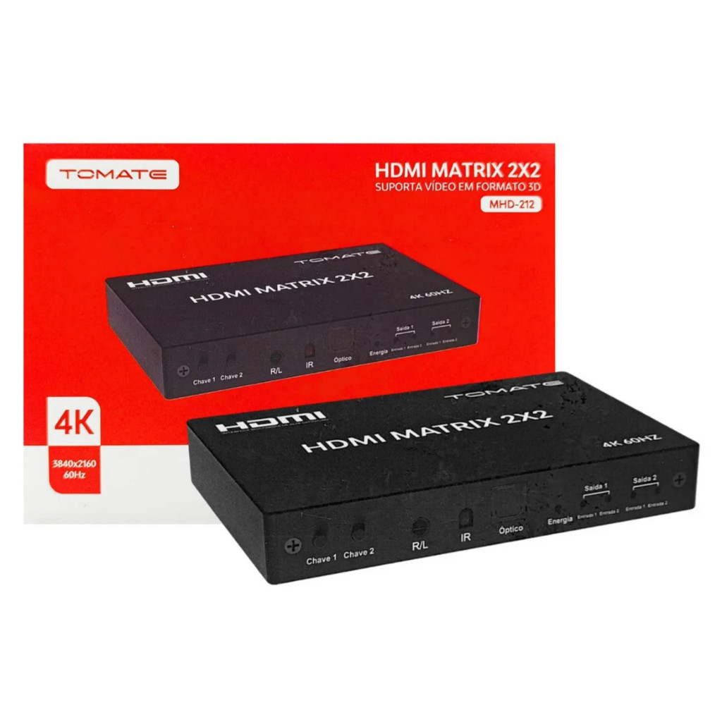 HDMI Matrix 4K 60Hz com Áudio 2x2 3x6Gbps Suporte Dolby/DTS 600MHz Alta Qualidade de Imagem Bivolt