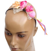 Tiara de Cetim c/ Flores e Fitas