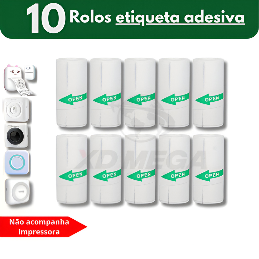 10 rolos etiqueta adesiva para impressora gatinho Continua Branco Rolo Para Mini Impressora Portátil