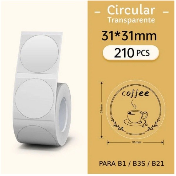1 Rolo Etiqueta Niimbot Redonda Transparente 31x31mm (210un)
