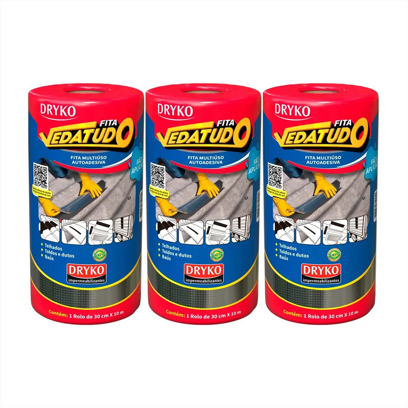 Kit 3 Manta Asfáltica Adesiva Aluminizada 30X10 FVD30 DRYKO em Oferta na Shopee