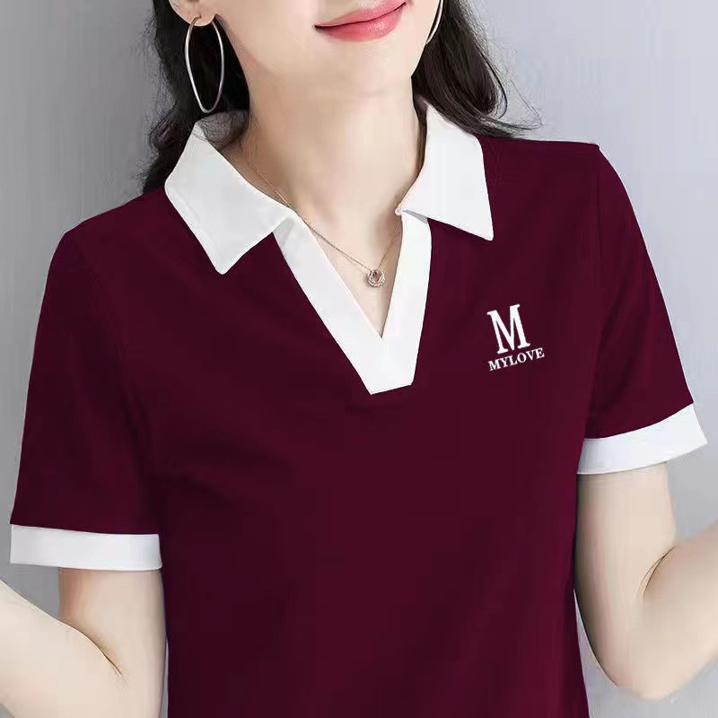 Lapela camiseta de manga curta feminina com decote em v verão roupas femininas 2026 novo estilo solto Plus Size roupas f