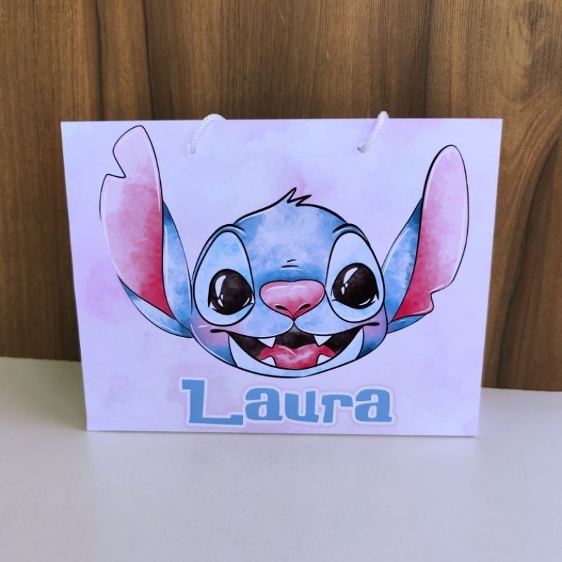 Sacolinha Personalizada Stitch Aquarela Pegue e Monte - lembrancinha Stitch Aquarela 1