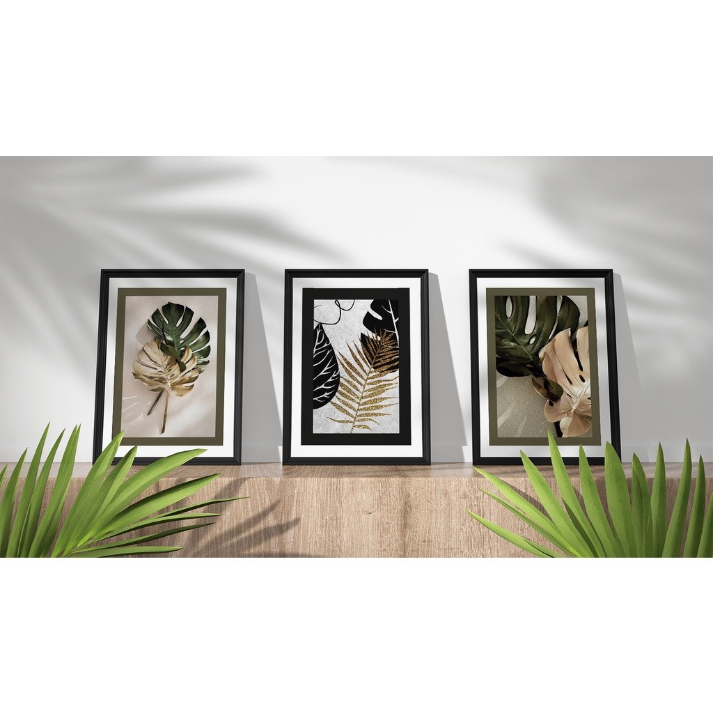 Kit Trio Quadros Decorativos Para Salão De Beleza Imagem De Folhas Natureza Relaxante
