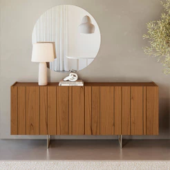 Aparador Buffet Para Sala de Jantar 4 Portas 180cm Pés Industrial Alina N01 Cinamomo Champanhe - Lyam Decor