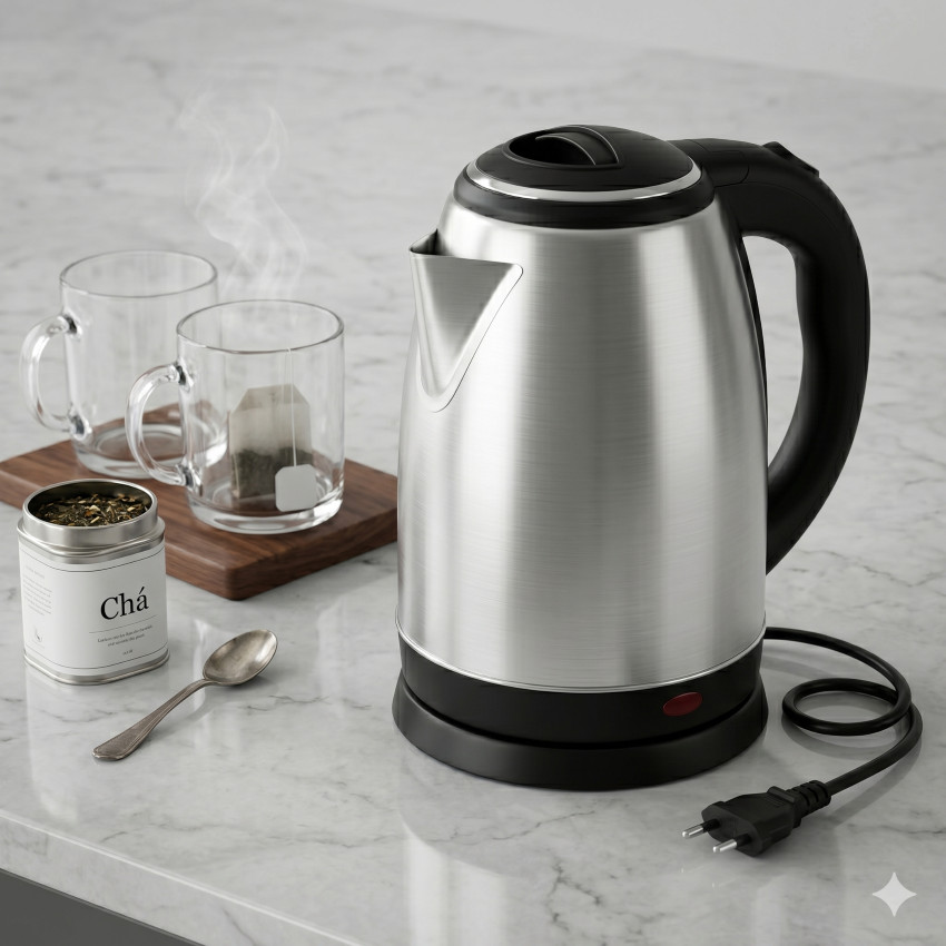 Chaleira Elétrica Inox 1,8L 1500W 220V Aquecimento Rápido Desligamento Automático