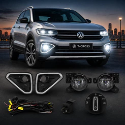 Kit Farol Milha Led T-cross Cromado 2025 Botão Original Neblina Serra Serração Farol Farolete Baixo Alto Noite Estrada R