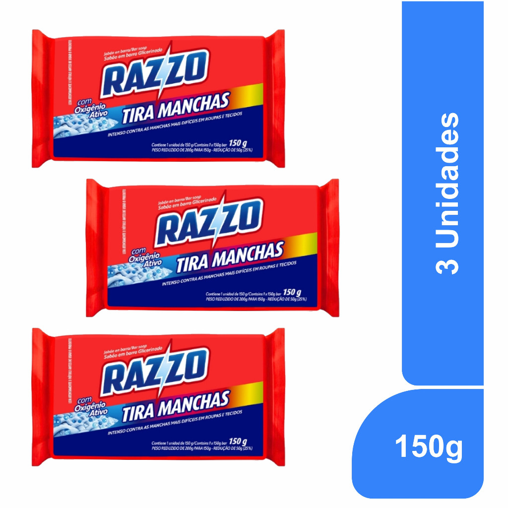 Sabão Barra Razzo Tira Manchas Kit 3 Unidades.