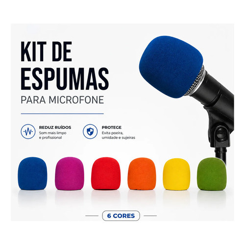 Kit 6 Espumas Anti Puff Coloridas Para Microfone Stagg Multicores