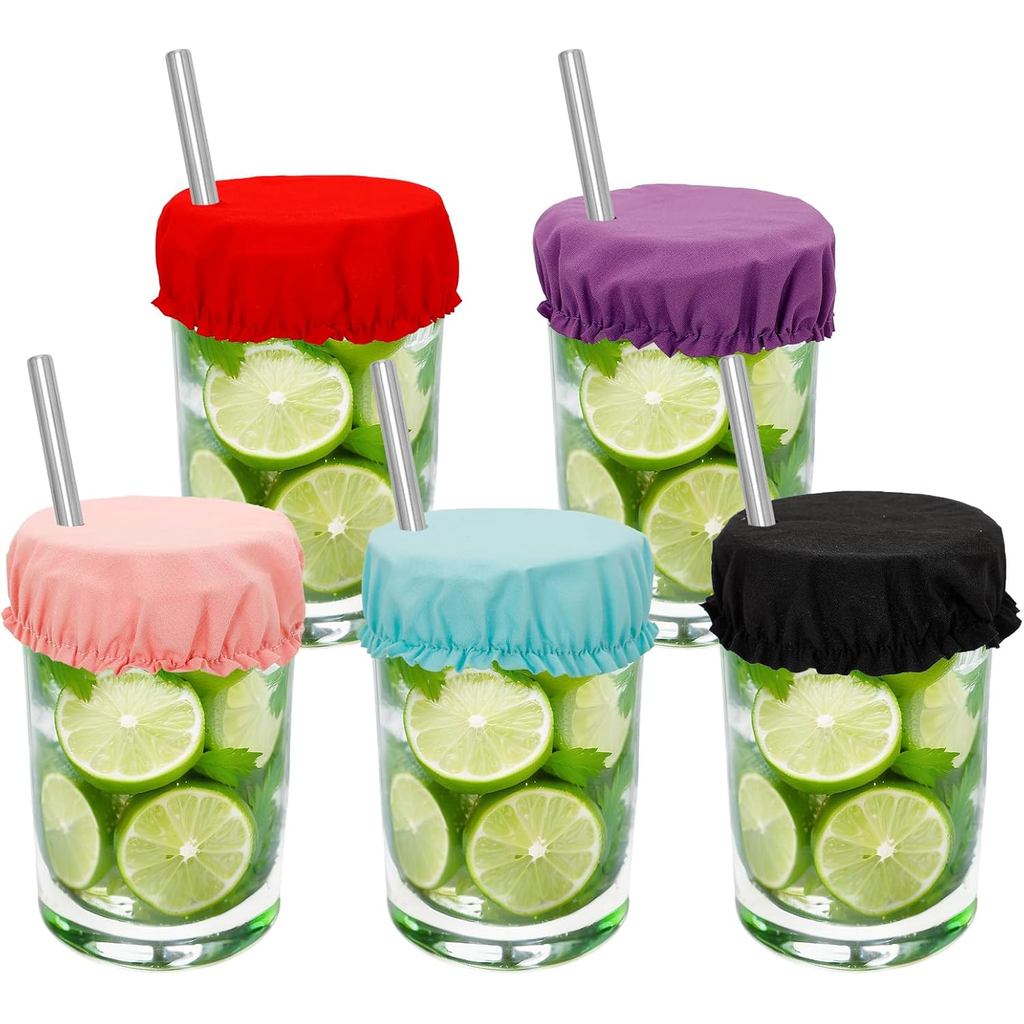 Pacote com 10 Capas Elásticas Reutilizáveis para Copos, Protetores de Copo Elásticos com Abertura para Canudo, Cores Sor