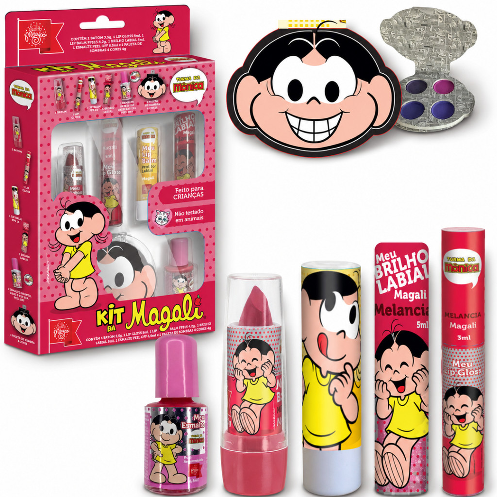 Kit 6 Itens Maquiagem Magali Infantil Turma Da Mônica