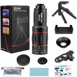 Telescópio monocular com zoom 18X28X36X64X para uso externo de longa distância, lente para câmera de celular, com suport