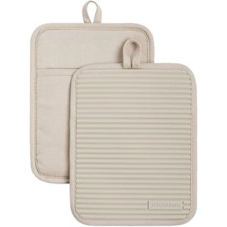 Conjunto de 2 Suportes para Panelas de Silicone Macio com Relevo KitchenAid, Cor Milkshake Tan, 7"x9"