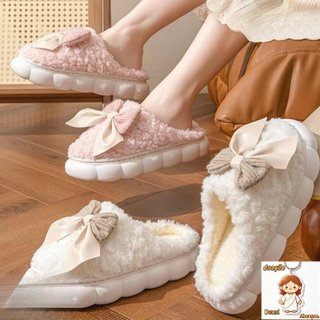 Chinelos De Pele Quente , Quentes De Inverno Para Casa De Estudante Salto Plano Antiderrapante Quarto Com Laço Fof