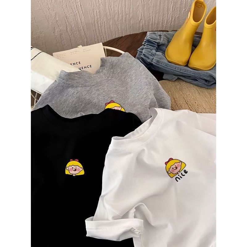 100% algodão crianças bonito manga curta impresso camiseta 2026 novo estilo verão menina bebê dos desenhos animados moda