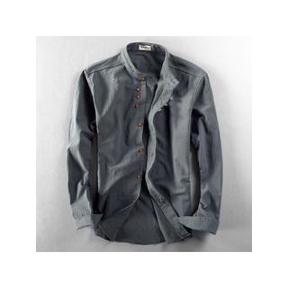 Primavera novo estilo masculino Casual camisa de linho Retro estilo chinês estilo fino gola magro-ajuste camisa de linho