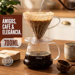 Cafeteira de Vidro Borossilicato Com Tampa e Filtro 700ml Conjunto Passador De Café Jarro Vidro V60 P/ Cozinha