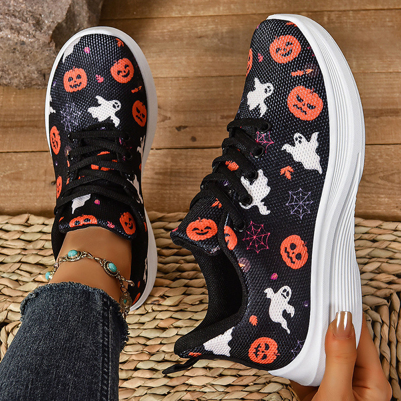 Sapatos femininos primavera Halloween moda casuais sapatos femininos malha respirável tênis boca rasa sapatos