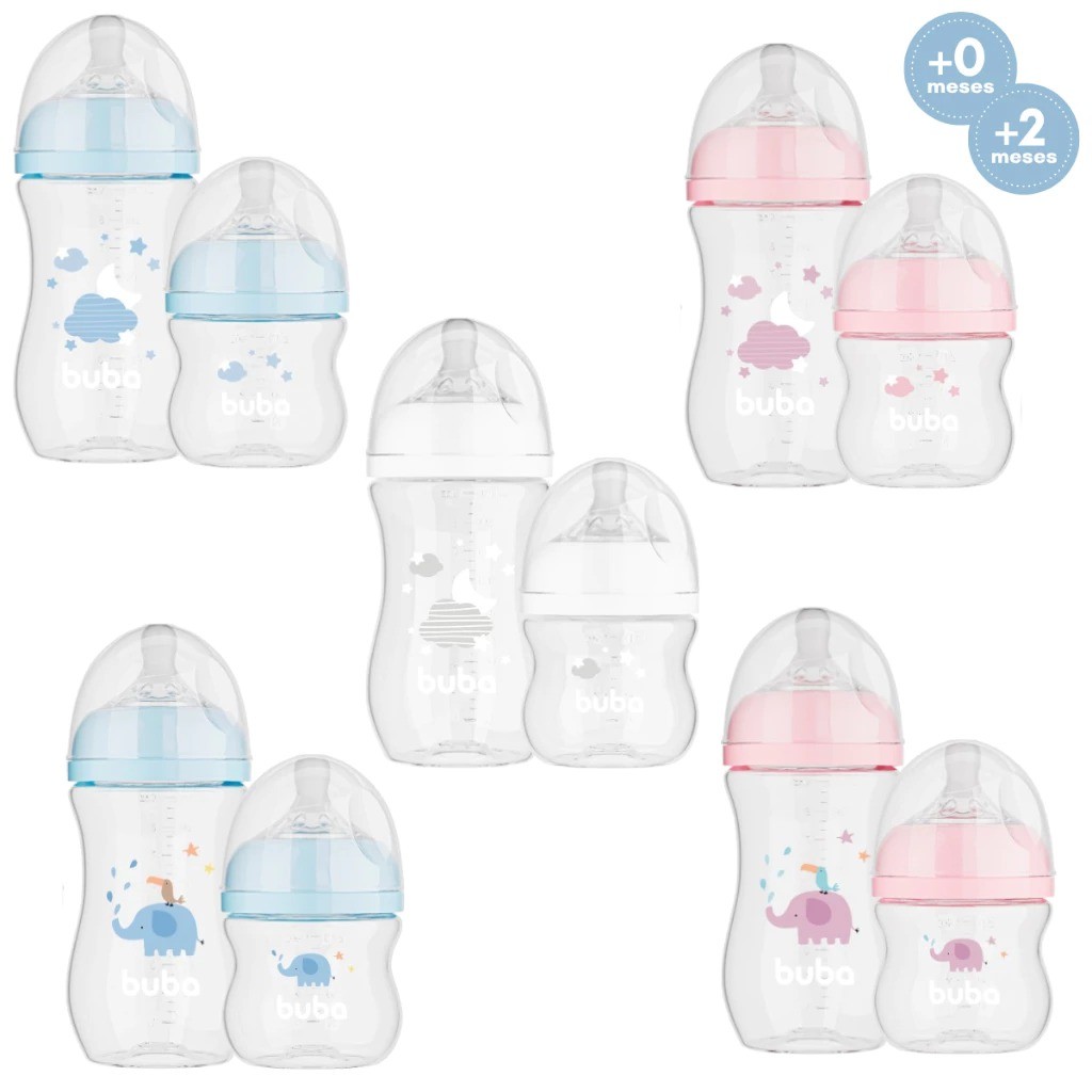 Kit 2 Mamadeiras Buba Easy Flow Anticólica 270 e 120 ML