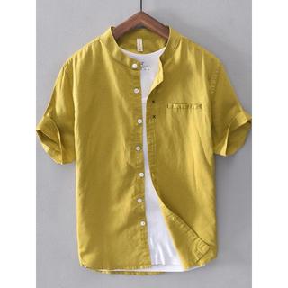 Verão praia protetor solar fino Cardigan exterior Wear respirável masculino de manga curta gola alta camisa de linho de 