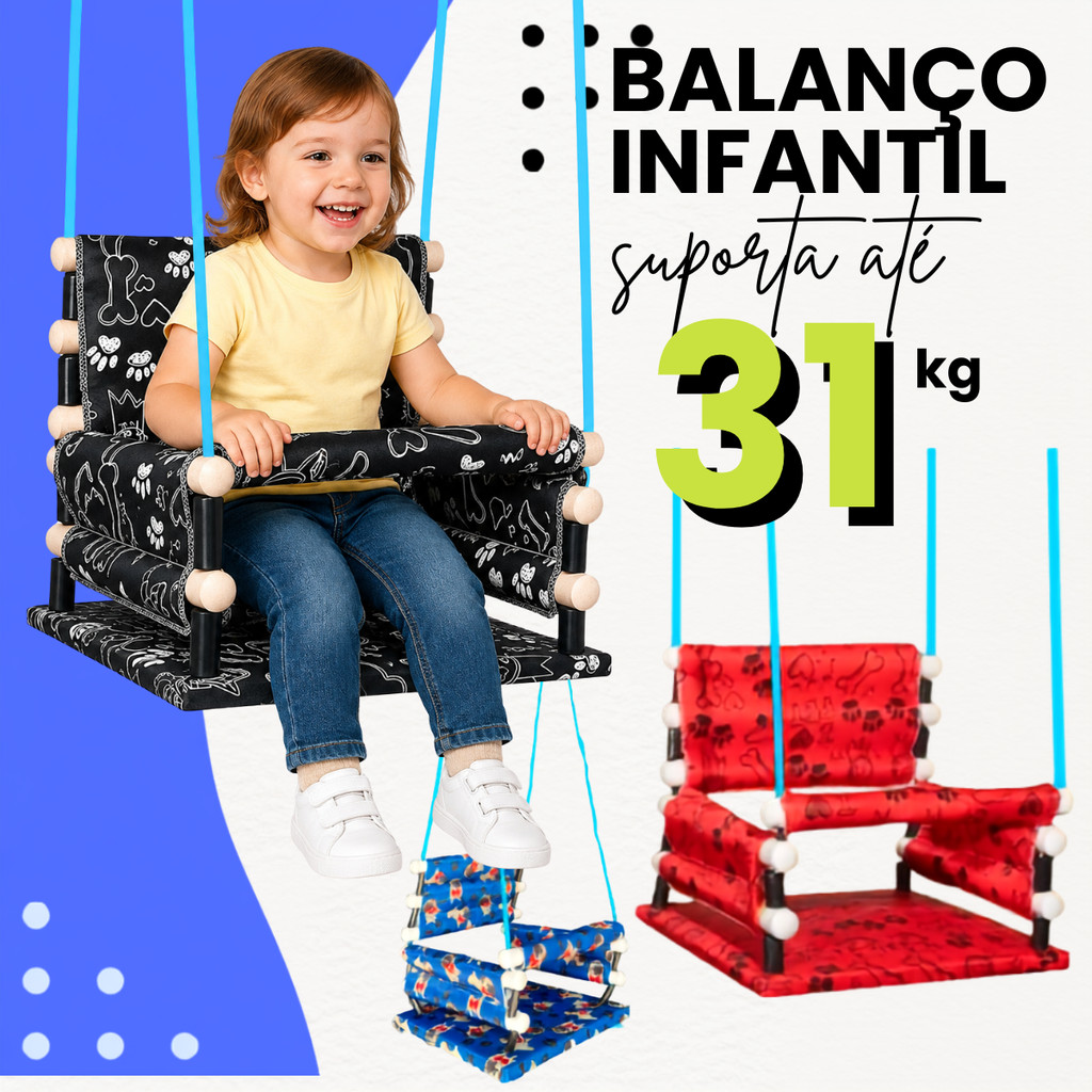 Balanço Infantil em Madeira Cadeira Suspensa Criança 31kg Balancinho 10 Anos Reforçado Colorido