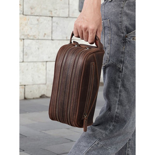 Estilo Retro couro genuíno lápis caso masculino couro genuíno bolsa de negócios primeira camada de couro duplo zíper sac