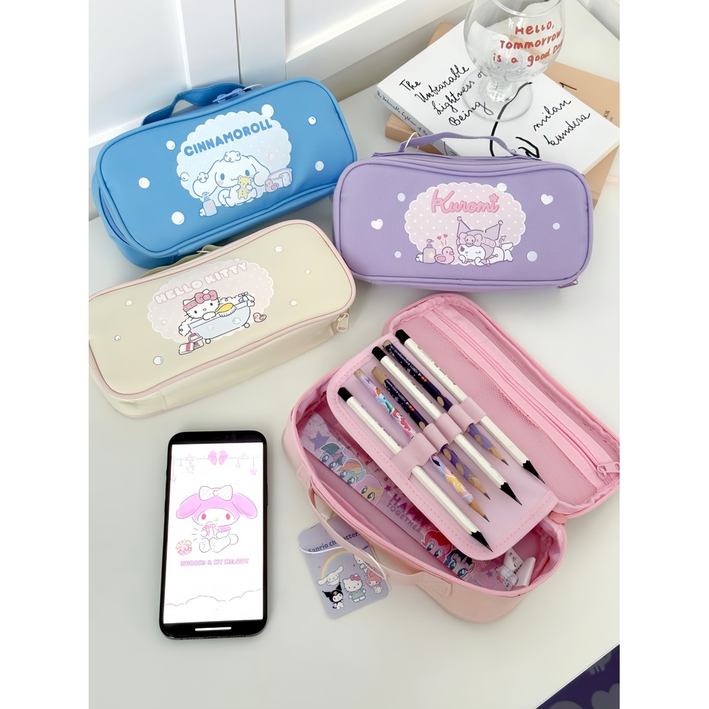 Sanrio genuíno escola primária estudante saco de papelaria olá Kitty Kuromi caixa de papelaria de alto valor grande capa