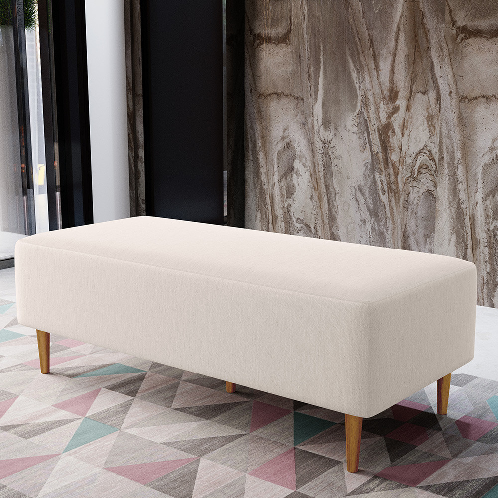 Puff Decorativo Sala de Estar Bali W01 Pés Palito 120x50 cm Linho Cru - Lyam Decor