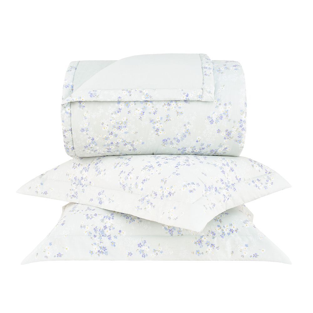 Kit Colcha Super King Gran Percalle 200 Fios Buddemeyer Celeste 100% Algodão Estampado 3 peças