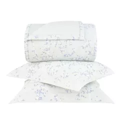 Kit Colcha Super King Gran Percalle 200 Fios Buddemeyer Celeste 100% Algodão Estampado 3 peças
