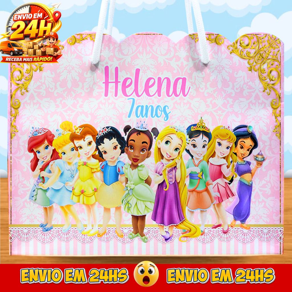 Sacolinhas Princesas Cute  Personalizadas - Lembrancinhas  Princesas baby com Nome e Idade