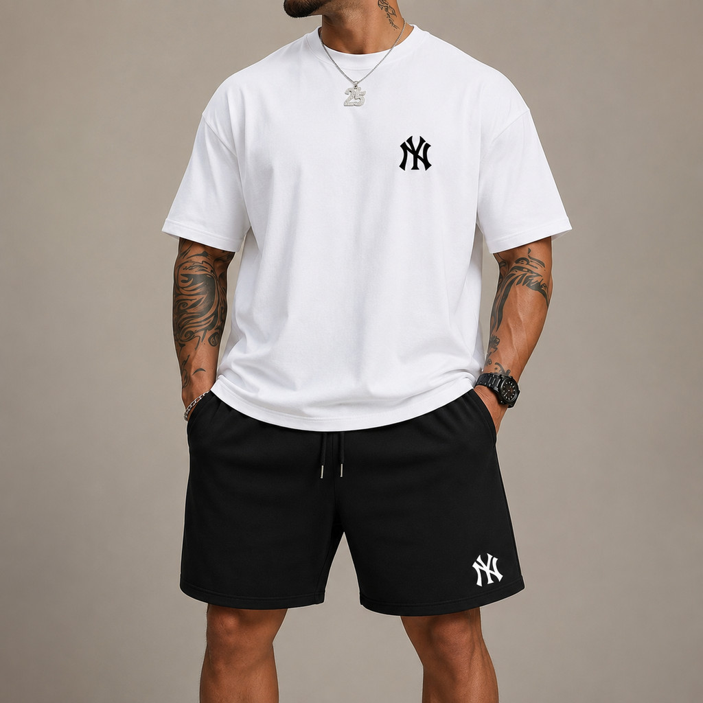Kit Camiseta Masculina e Shorts De Tactel Bermuda Academia Confortavel