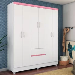 Guarda-Roupa Infantil 6 Portas Nuvem Branco/Rosa