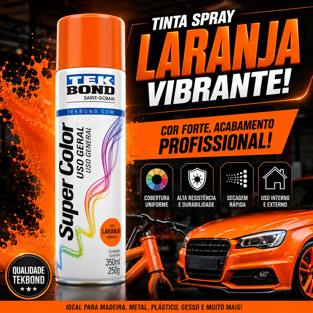 Tinta Spray Tekbond Laranja Para Metal Madeira Artesanato
