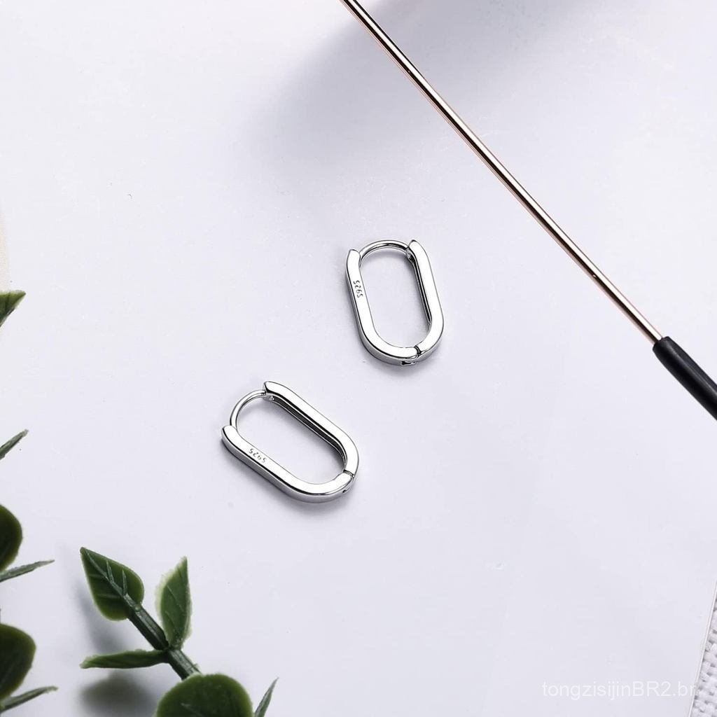 Brincos de Argola Prateados LUTER, 2 Peças de Brincos de Argola Ovais Pequenos para Mulheres, Brincos Minimalistas em Fo