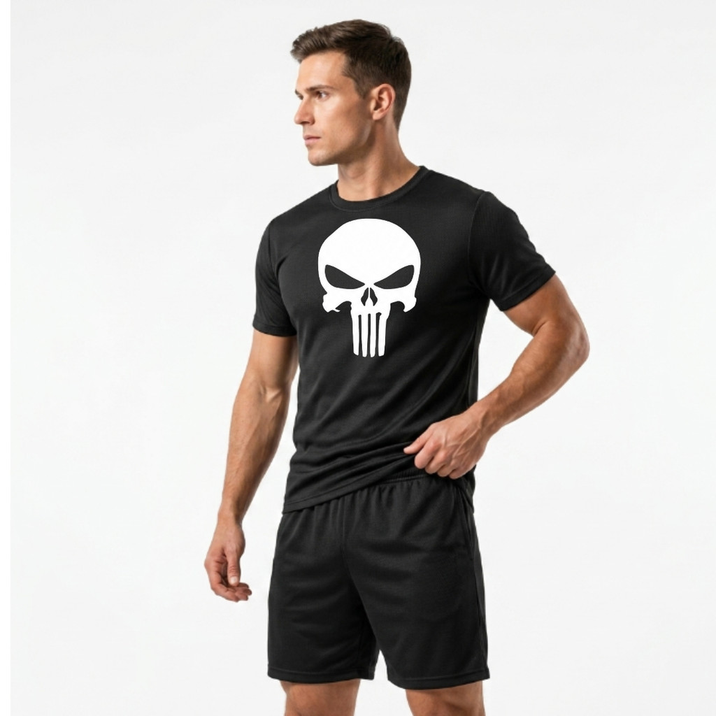 Camiseta Dry Fit Masculina Caveira Academia Corrida CrossFit Musculação Fitness Camisa Tecido Leve