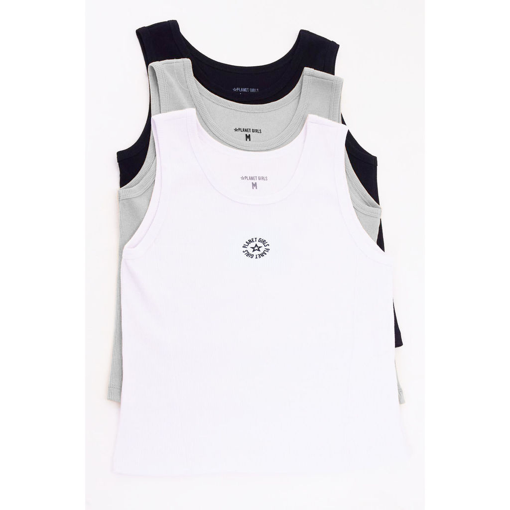 Kit 3 Regatas Femininas Gola Redonda Planet Girls Sortido