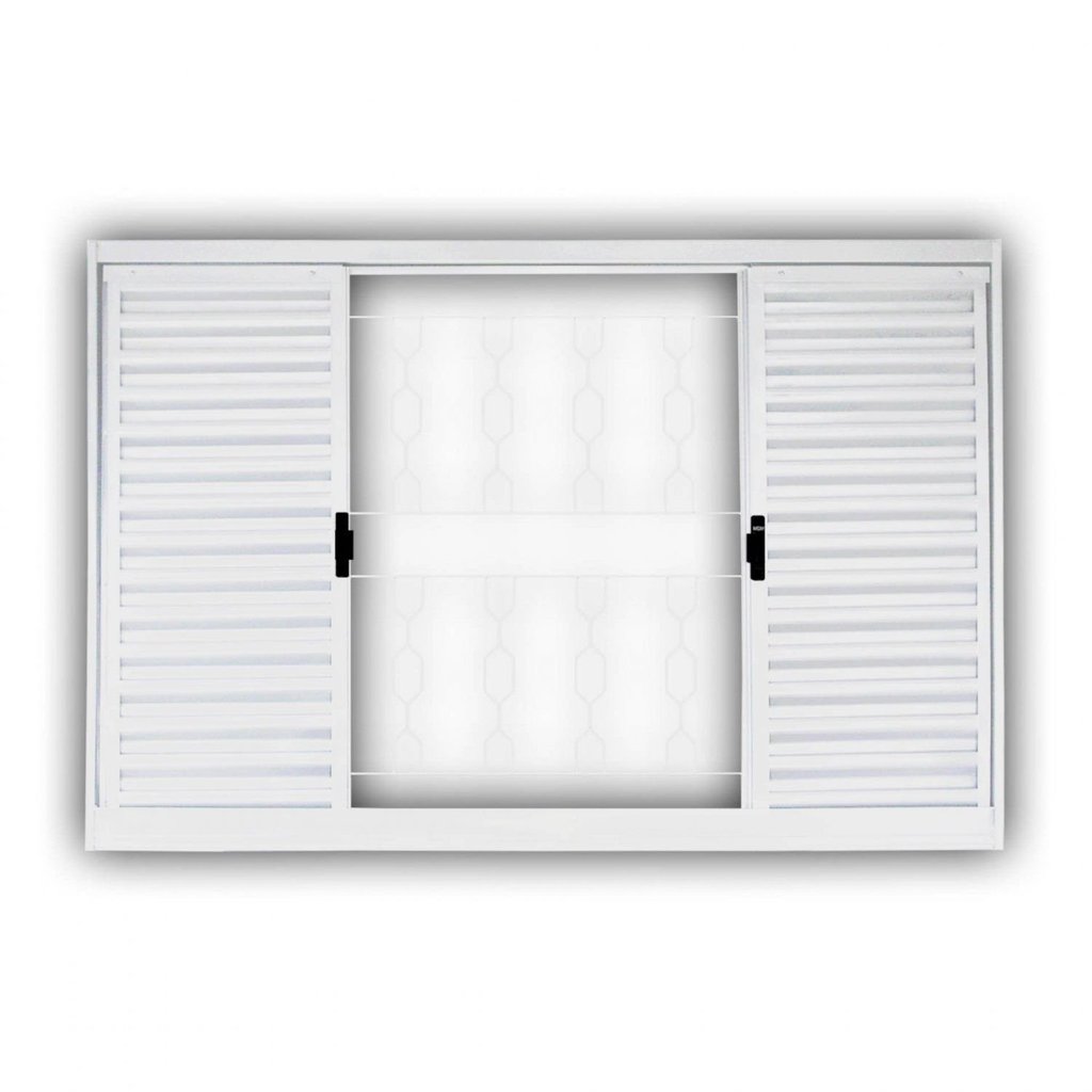 Janela de Aço Veneziana de Correr 100x100cm 4 Folhas com Grade Minas Sul MGM Branco 100cm x 100cm