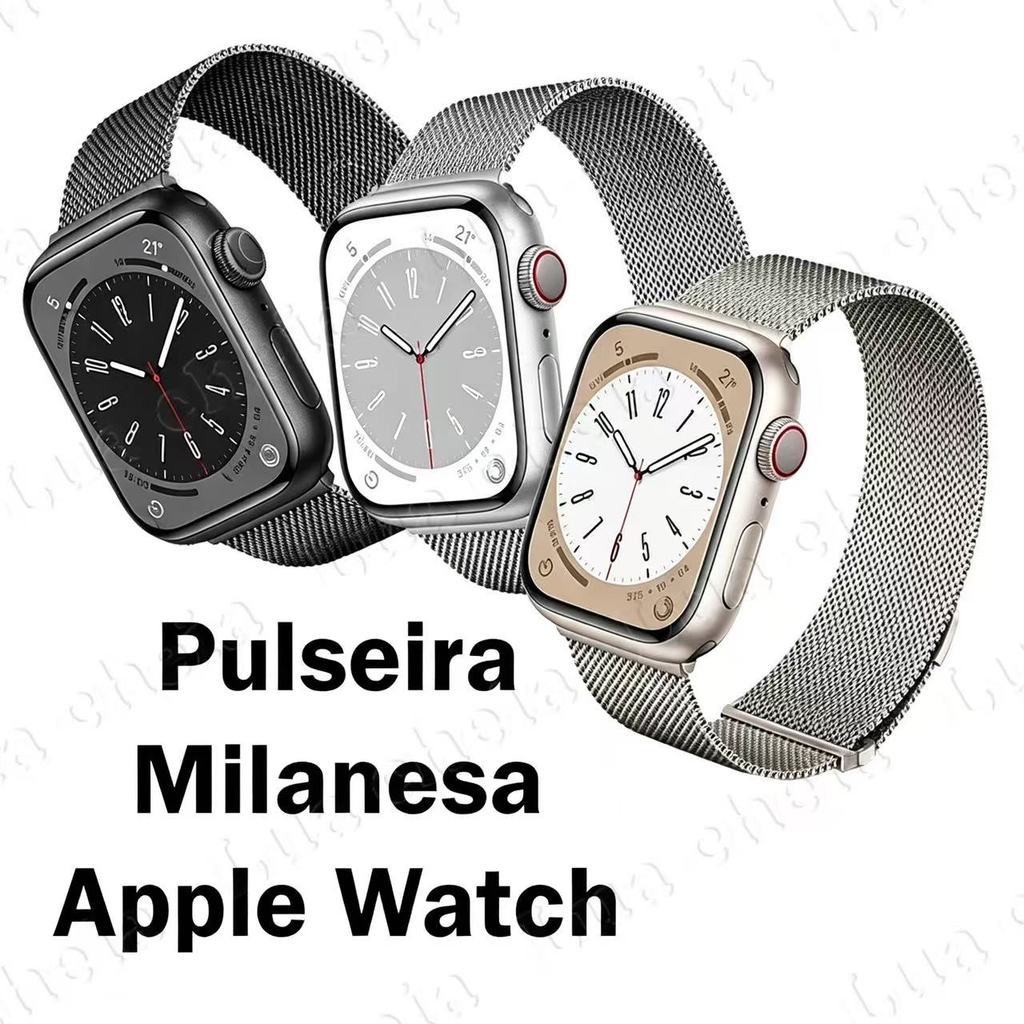 Lua cheia Pulseira Milanesa Loop Aço Metal Imã para Smartwatch Apple Watch Série 1-10 38/40/41/42/44/45/46/49mm