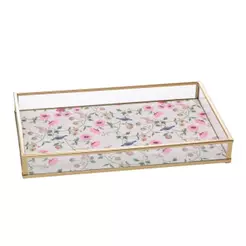 Bandeja Decorativa Blossom Garden 25cm Dourada Metal Wolff para Quarto Aparador Lavabo Joias Perfumes Organização Casa