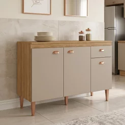 Balcão de Cozinha com Tampo 3 Portas 1 Gaveta 120cm Marti Yescasa Mel/Fendi